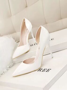 White Pointed Toe D'Orsay Stiletto Heels